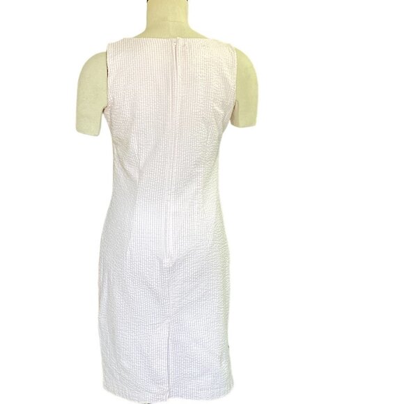 Dressbarn Sleeveless Seersucker Square Neck Sheath Dress Sz 6 Pink 142A - Picture 5 of 7